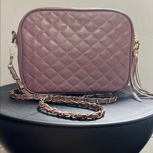 Quilted Leather Crossbody Bag - lavender